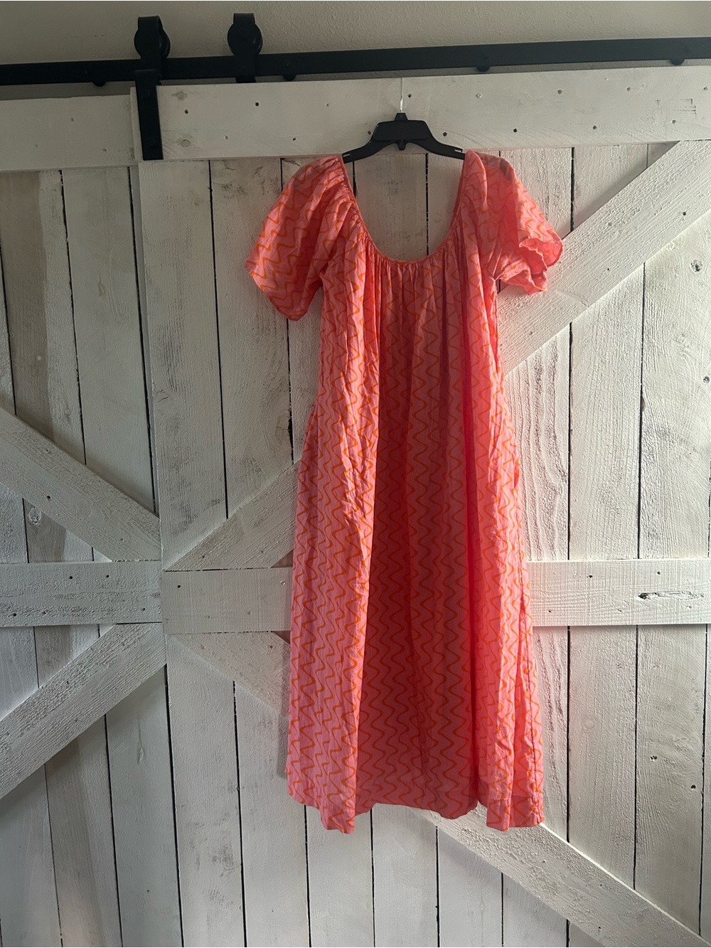 Women’s Coral Pink Puff-Sleeve Midi Dress
